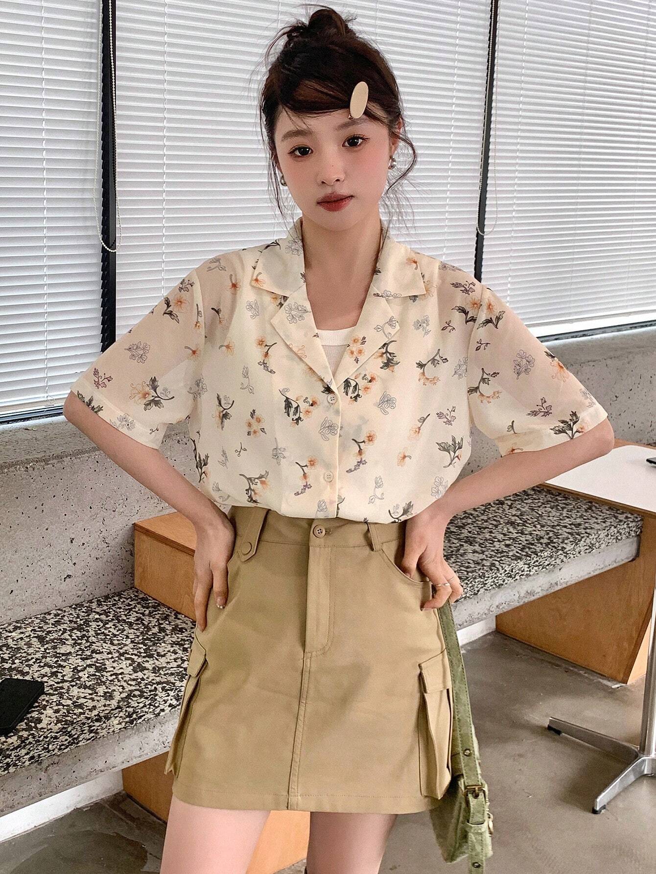  | SHEIN DAZY Floral Print Turn-Down Collar Loose Short Sleeve Women's Shirt | Shirt | Shein | OneHub