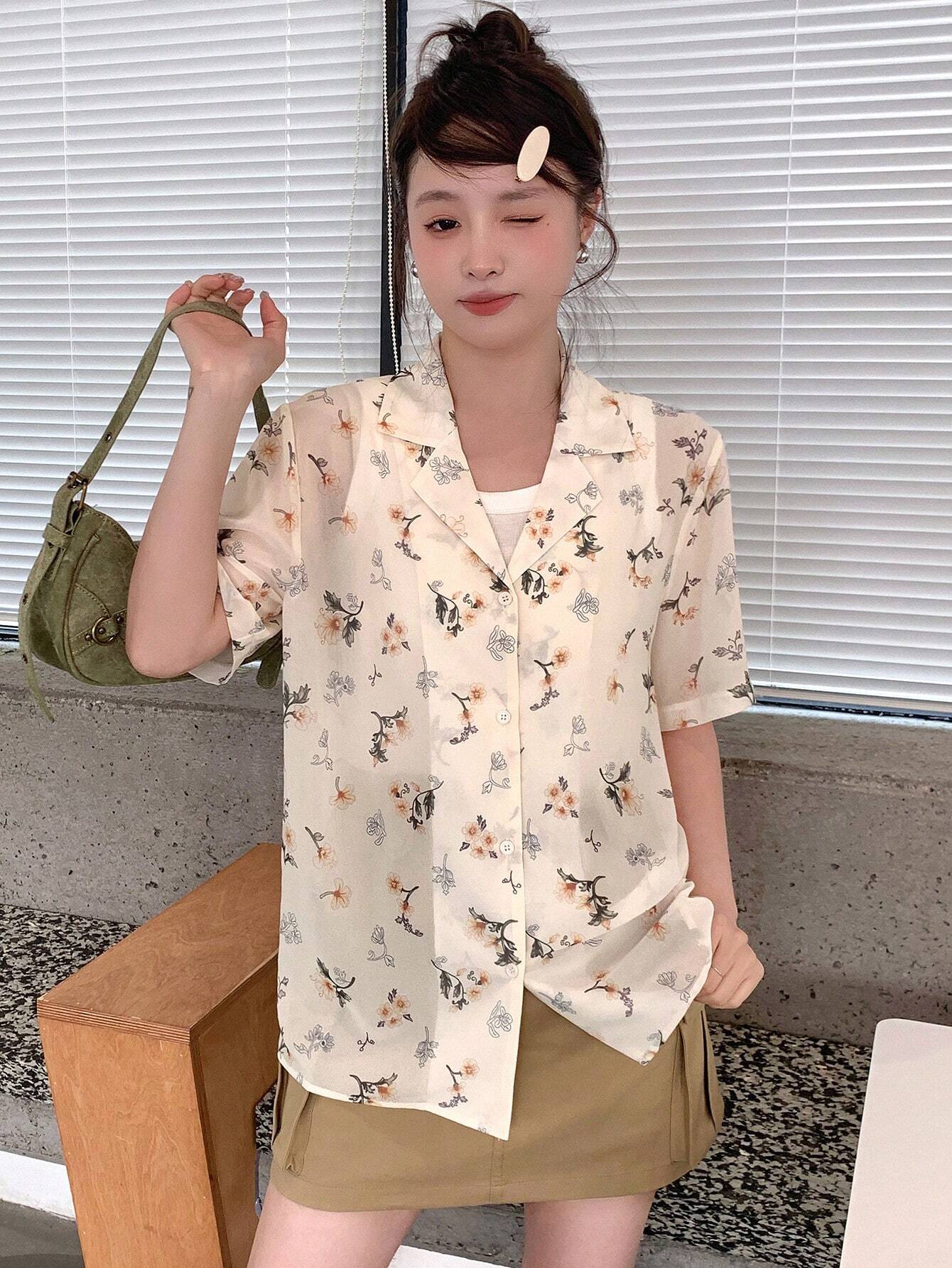  | SHEIN DAZY Floral Print Turn-Down Collar Loose Short Sleeve Women's Shirt | Shirt | Shein | OneHub
