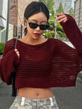  | SHEIN DAZY Hollow Out Round Neck Drop Shoulder Oversize Crop Sweater,Long Sleeve Tops Summer Sheer | Top | Shein | OneHub