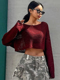  | SHEIN DAZY Hollow Out Round Neck Drop Shoulder Oversize Crop Sweater,Long Sleeve Tops Summer Sheer | Top | Shein | OneHub