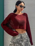  | SHEIN DAZY Hollow Out Round Neck Drop Shoulder Oversize Crop Sweater,Long Sleeve Tops Summer Sheer | Top | Shein | OneHub