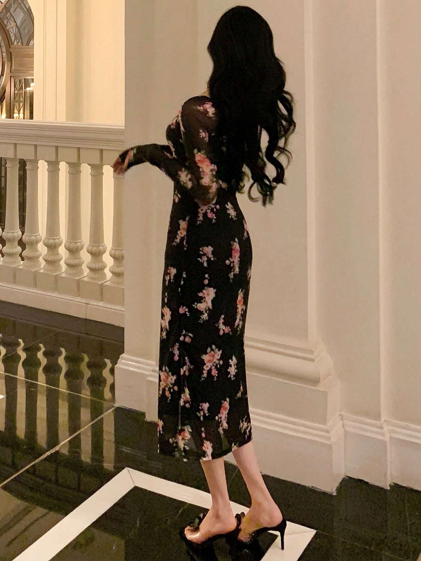  | DAZY Homecoming Mesh Floral Print Square Neck Dress For Ladies | Dress | Shein | OneHub