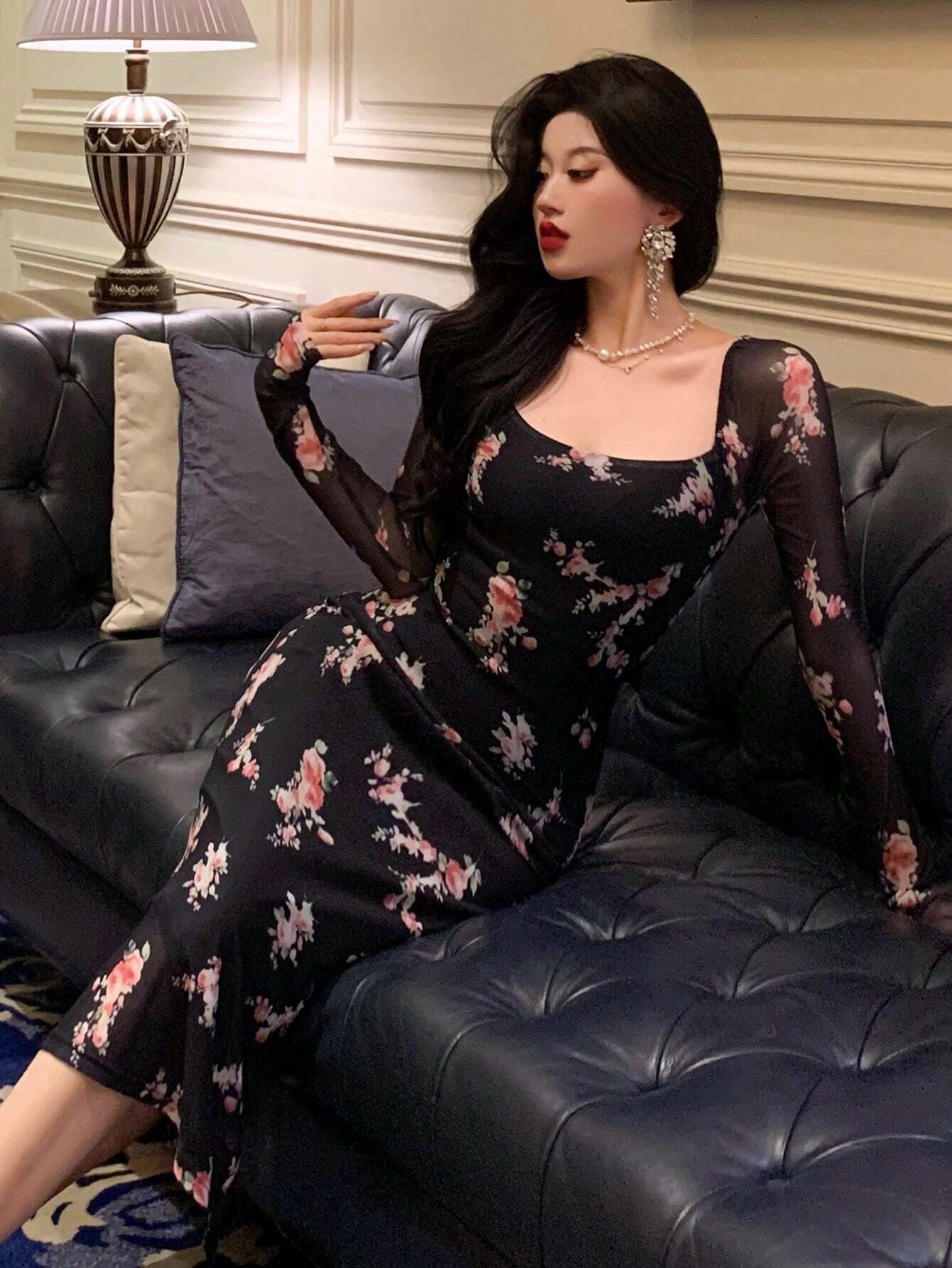  | DAZY Homecoming Mesh Floral Print Square Neck Dress For Ladies | Dress | Shein | OneHub