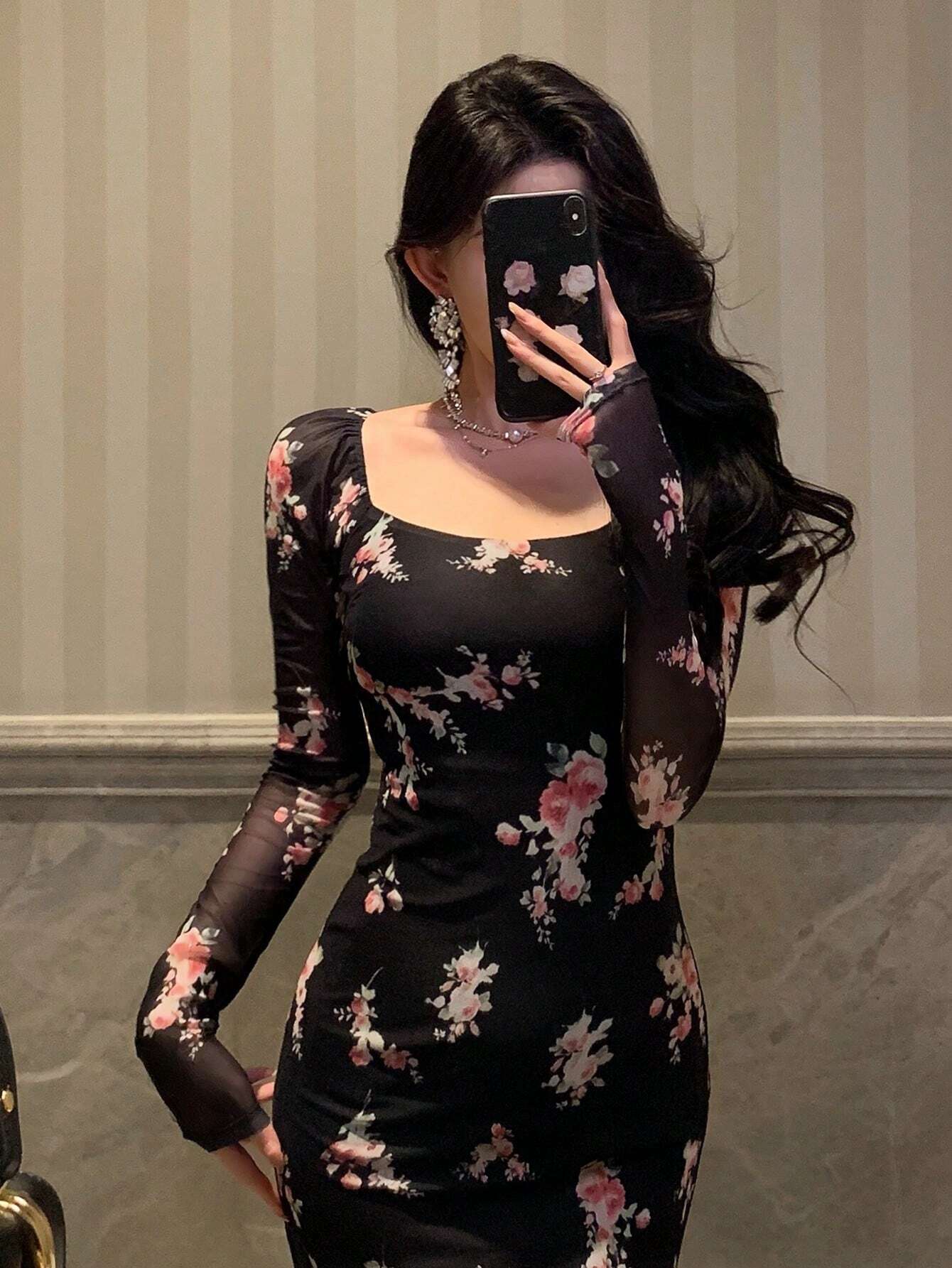  | DAZY Homecoming Mesh Floral Print Square Neck Dress For Ladies | Dress | Shein | OneHub