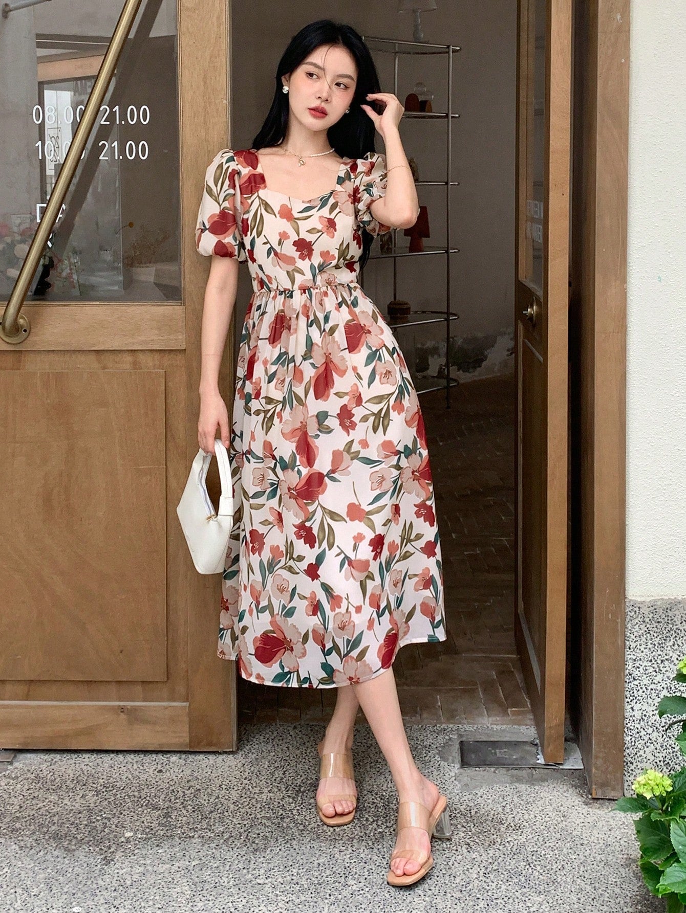 SHEIN DAZY Kpop Floral Print Puff Sleeve Dress | Dress