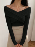 SHEIN DAZY Kpop Solid Off Shoulder Cross Wrap Tee