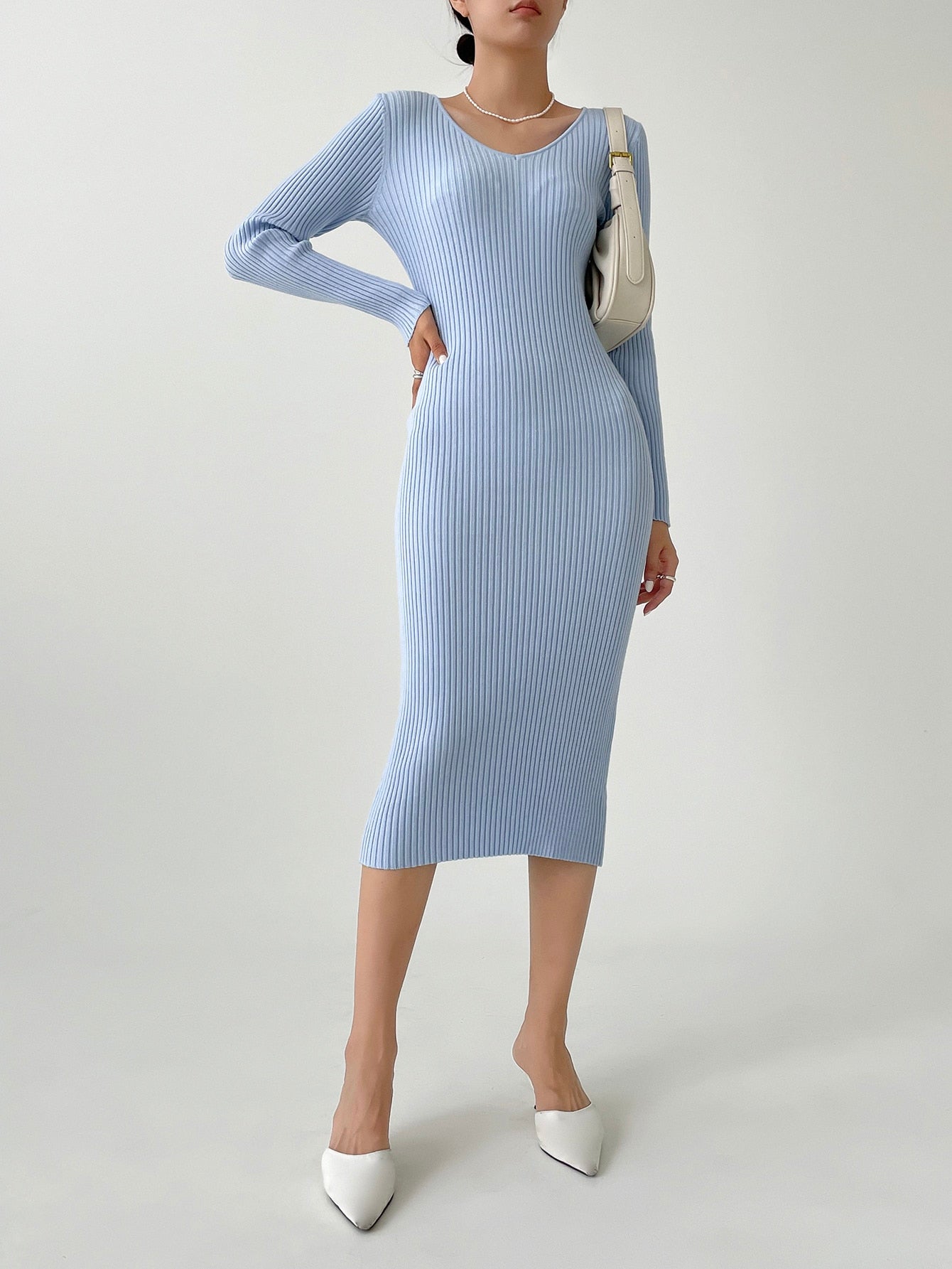  | SHEIN DAZY Kpop V Neck Ribbed Knit Sweater Dress | Dress | Shein | OneHub