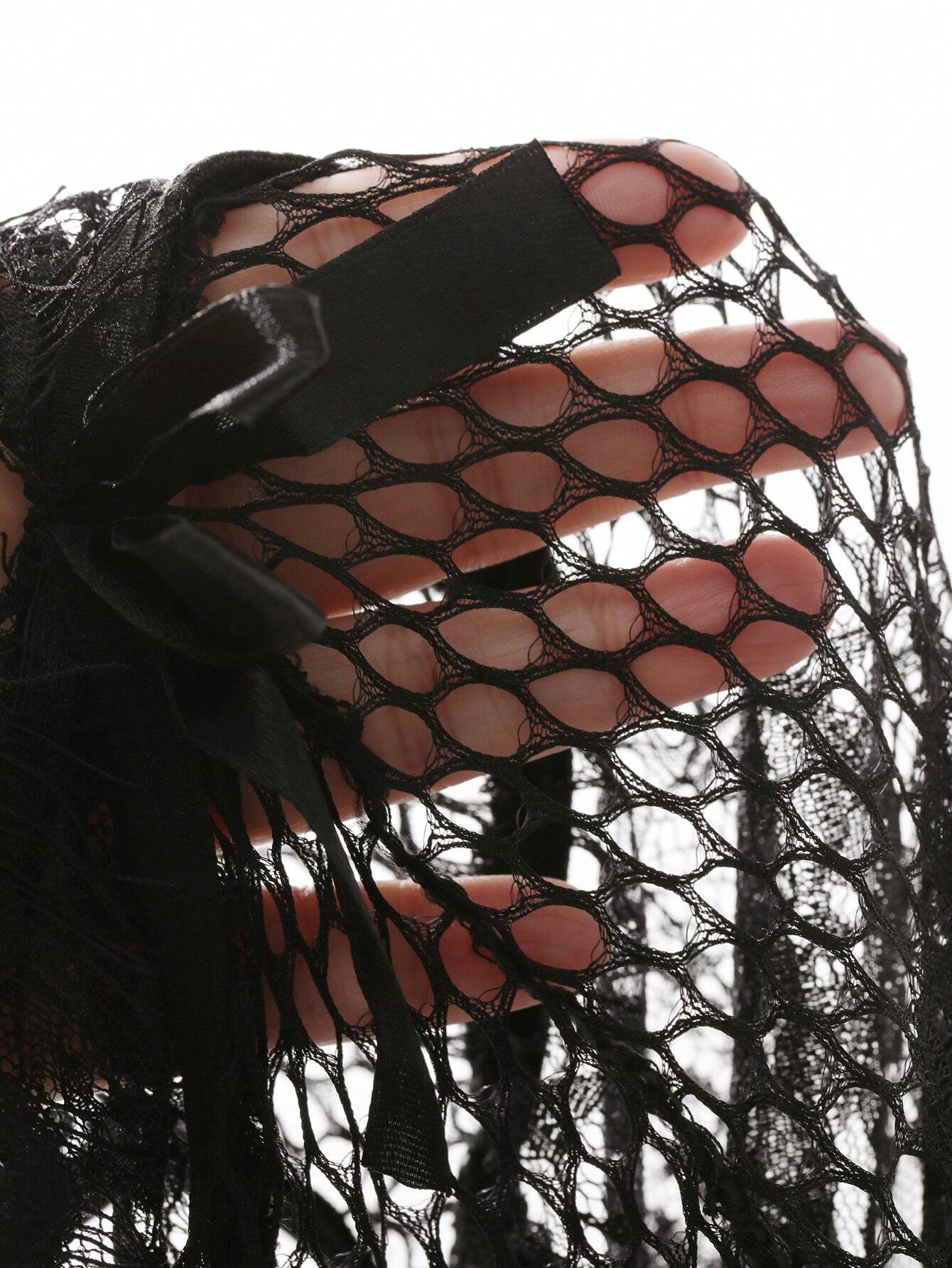 SHEIN DAZY Lace Contrast Mesh Sheer Backless Spaghetti Strap Sexy Bodysuit For Going Out