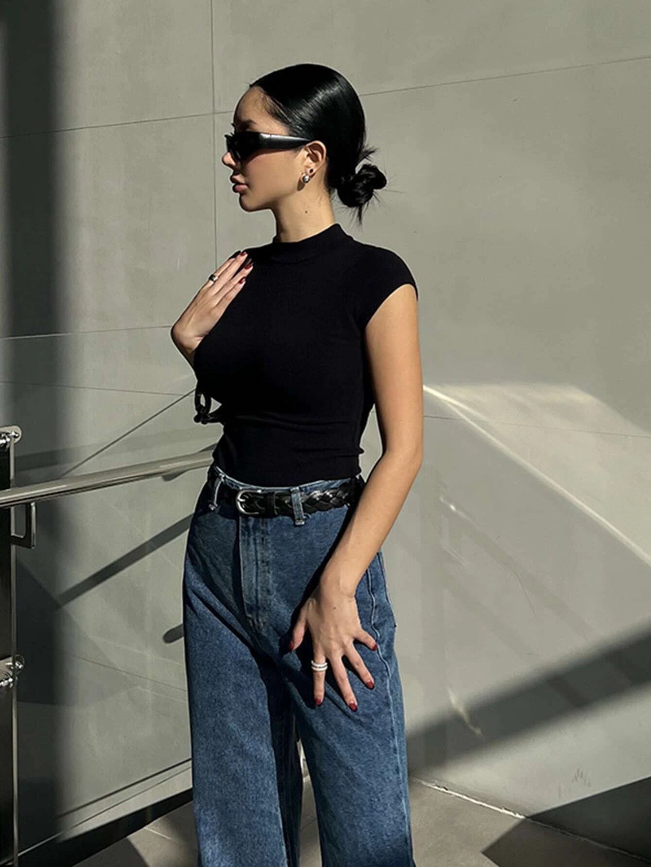  | DAZY Mock Neck Ribbed Knit Tee | Top | Shein | OneHub