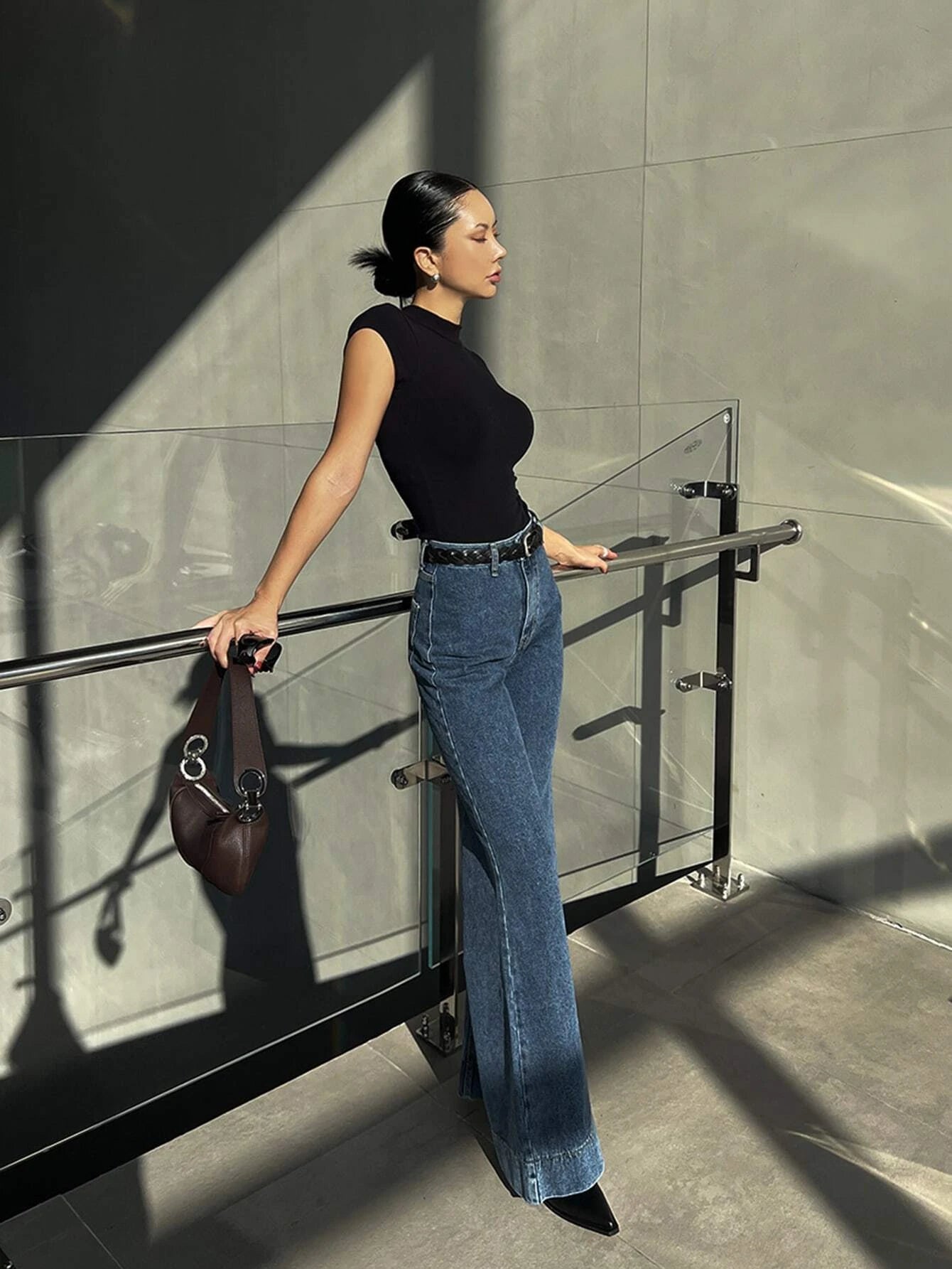  | DAZY Mock Neck Ribbed Knit Tee | Top | Shein | OneHub