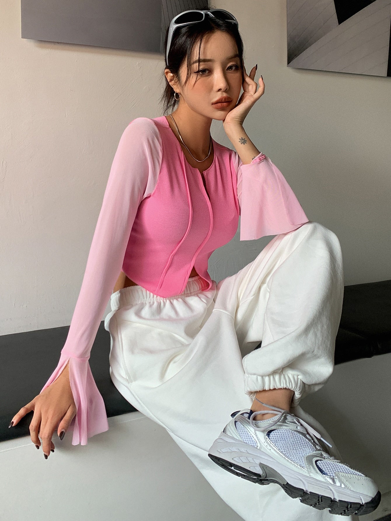  | SHEIN DAZY Notched Neckline Flounce Sleeve Crop Tee | T-shirt | Shein | OneHub