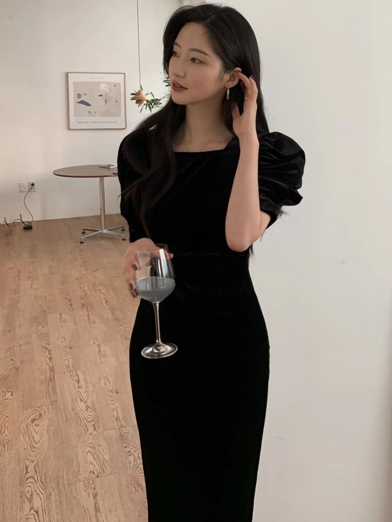 SHEIN DAZY Puff Sleeve Velvet Dress | Dress
