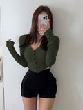 SHEIN DAZY Solid Button Front Crop Tee