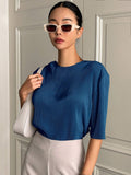 SHEIN DAZY Solid Color Textured Loose-Fitting Short Sleeve T-Shirt For Summer