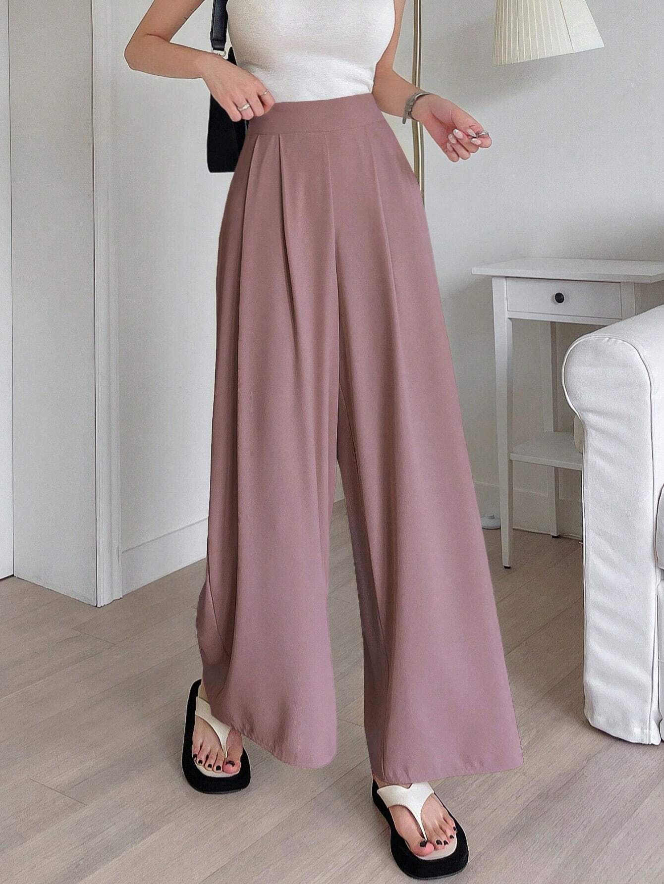  | SHEIN DAZY Solid Color Wide Leg Regular Pants, Suitable For Spring And Summer | Pants | Shein | OneHub