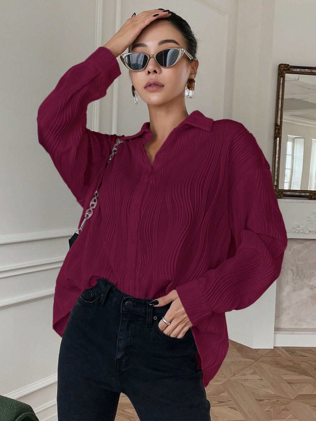 | SHEIN DAZY Solid Drop Shoulder Button Front Shirt | Blouse | Shein | OneHub