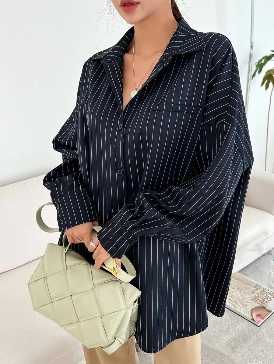  | SHEIN DAZY Vertical Striped Drop Shoulder Oversized Shirt | Top | Shein | OneHub