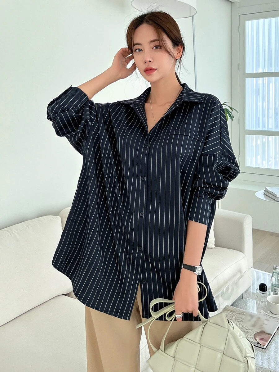  | SHEIN DAZY Vertical Striped Drop Shoulder Oversized Shirt | Top | Shein | OneHub