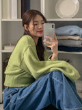 SHEIN DAZY Vintage Minimalist V-Neck Long Sleeve Pullover Sweater, Slimming, Autumn