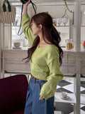 SHEIN DAZY Vintage Minimalist V-Neck Long Sleeve Pullover Sweater, Slimming, Autumn
