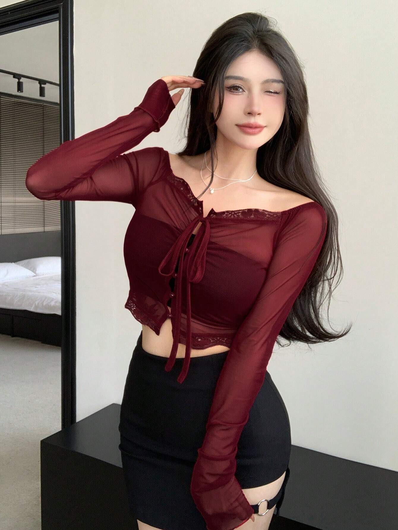  | SHEIN DAZY Women'S Lace Patchwork Front Knot Top | Top | Shein | OneHub