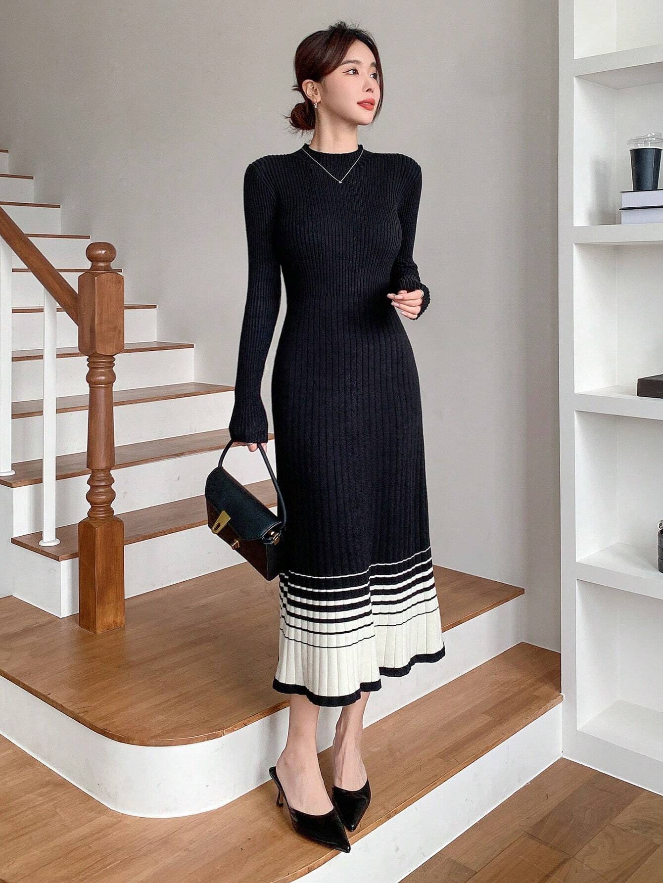 shein black long sleeve dress SHEIN Priv Fashionable Ladies' Long Sleeve Black Lace Dress