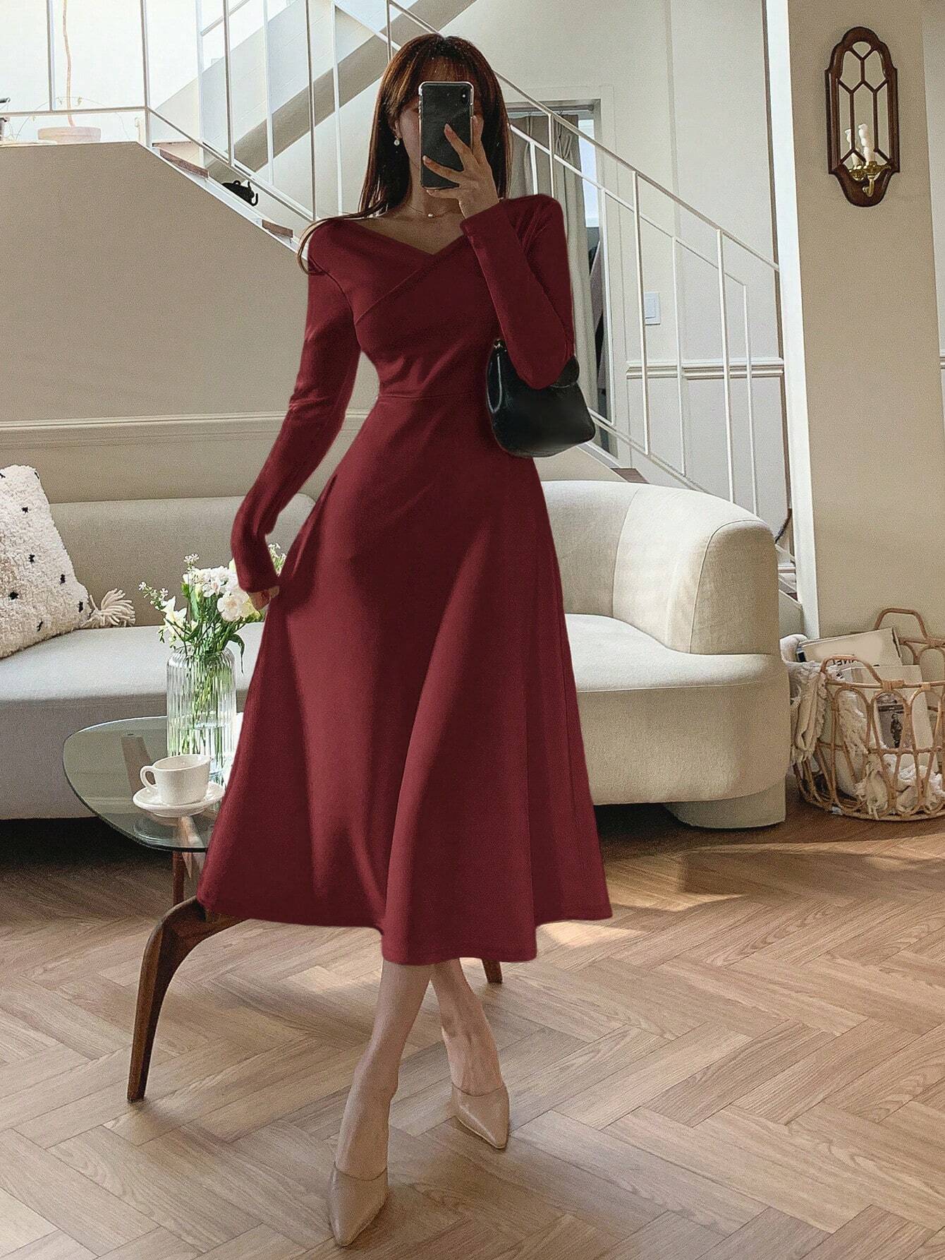 SHEIN DAZY Women Long Wrap Dress, Solid Color Chinese New Year Outfit, | Dress SHEIN DAZY Women Long Wrap Dress, Solid Color Chinese New Year Outfit, | Dress