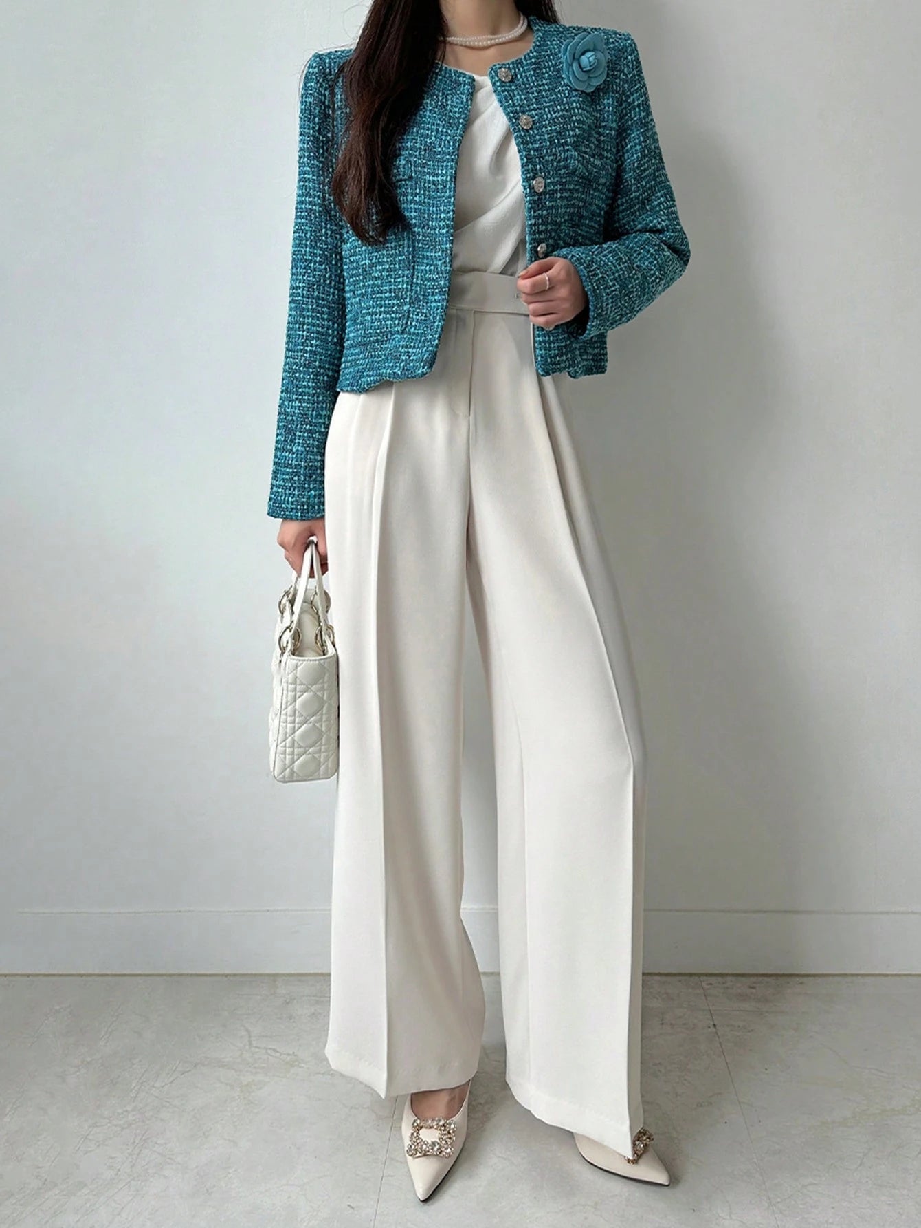  | SHEIN DAZY Women Plain Asymmetric Waist Loose Straight-Leg Suit Pants, White, All Seasons | Pants | Shein | OneHub