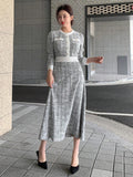 SHEIN DAZY Women Round Neck Solid Color Patchwork Long Sleeve Front Button Minimalist Casual Mid-Length Dress,Fall Clothes Plaid