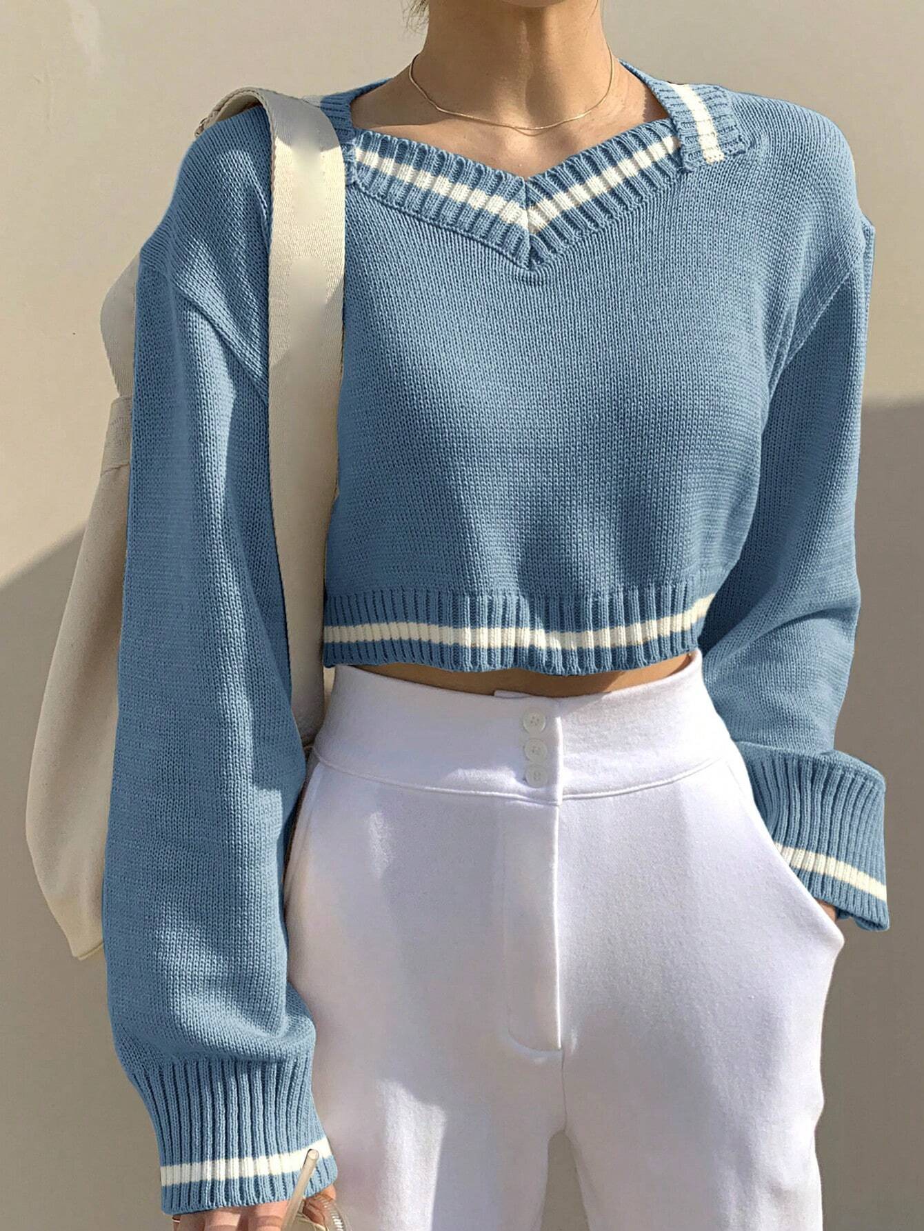  | SHEIN DAZY Women's Colorblock Patchwork Cropped Pullover Sweater | Sweater | Shein | OneHub