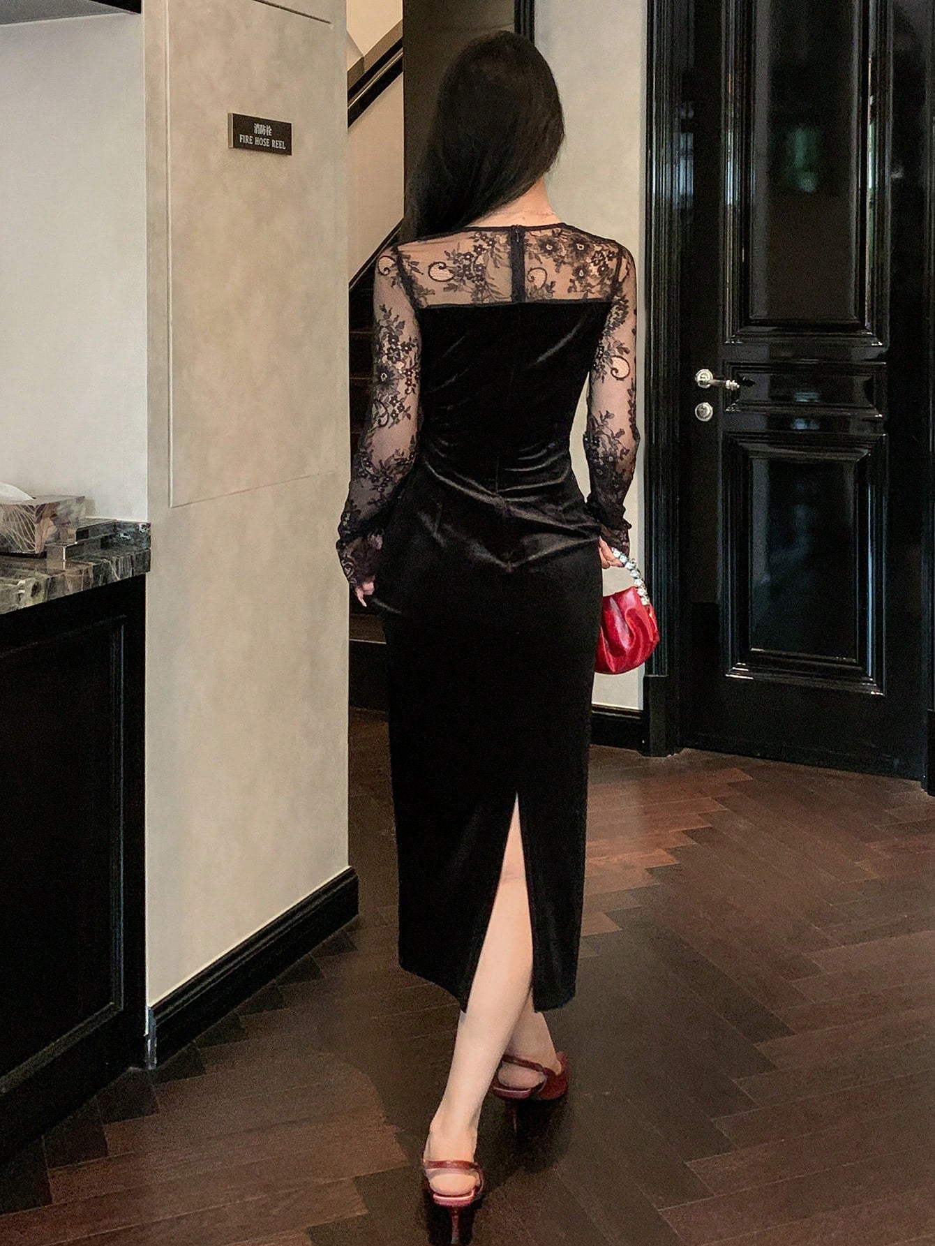  | SHEIN DAZY Women's Elegant Contrast Lace Long Dress, Autumn ,New Year Eve Prom Dress Elegant Long Sleeve Dress | Dress | Shein | OneHub