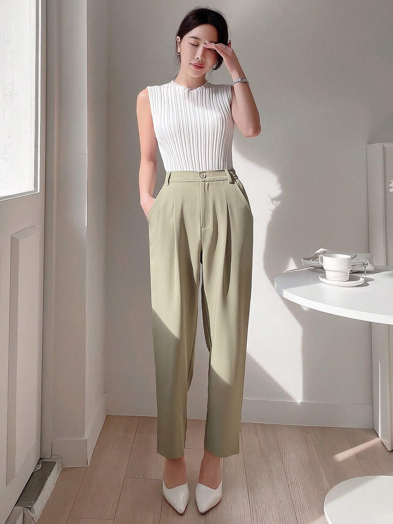  | SHEIN DAZY Women's Plain Color Pleated Pocket Dress Pants, Business Casual Style | Pants | Shein | OneHub