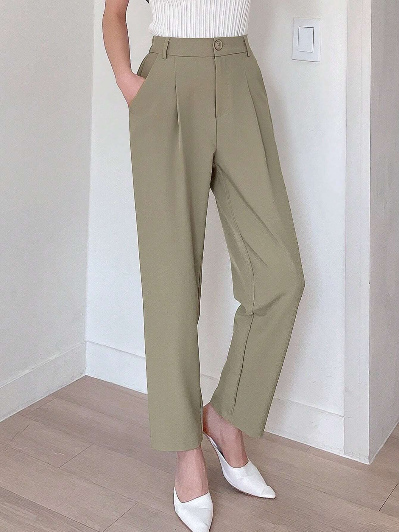  | SHEIN DAZY Women's Plain Color Pleated Pocket Dress Pants, Business Casual Style | Pants | Shein | OneHub