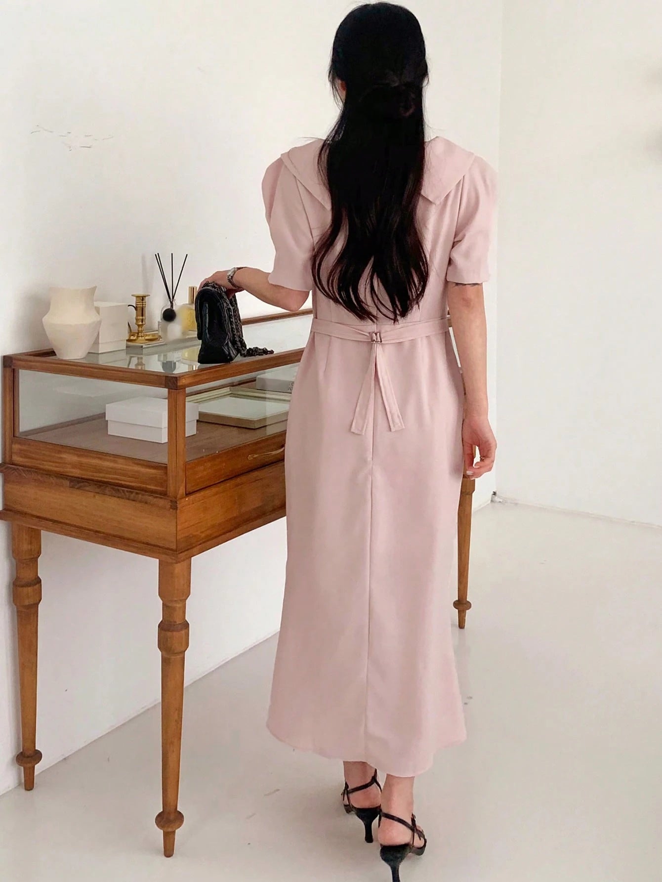 SHEIN DAZY Women's Polo Collar Short Sleeve Waist Fit Mermaid Midi Dress Shirt Dress