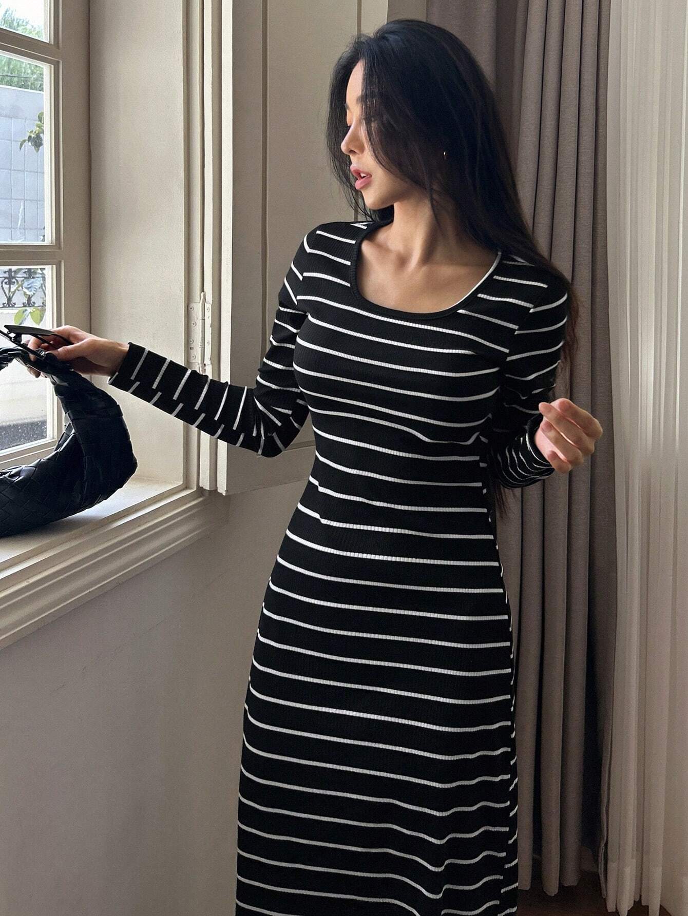 shein long casual dresses SHEIN Firerie Women's Elegant Casual Minimalist Asymmetric Neck Long S | Dress