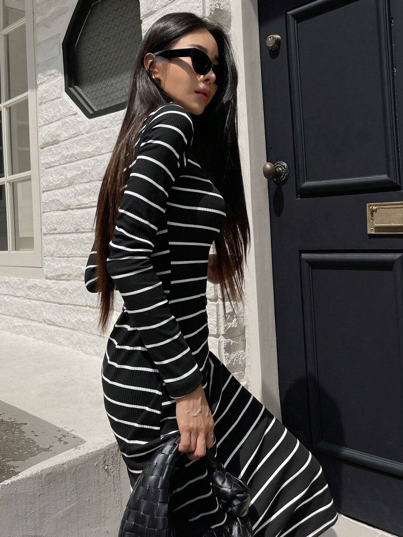 shein casual dress for women SHEIN LUNE Women Casual Blue & White Printed Mid-Length Dress, Suitable For Spring And Summer Dresses Women,Sun Women,Shirt Boho Chic