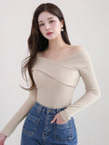  | SHEIN DAZY Women's Solid Color Lapel Off-Shoulder Elegant Mid-Length T-Shirt, Autumn | Shirt | Shein | OneHub