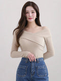  | SHEIN DAZY Women's Solid Color Lapel Off-Shoulder Elegant Mid-Length T-Shirt, Autumn | Shirt | Shein | OneHub
