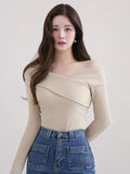  | SHEIN DAZY Women's Solid Color Lapel Off-Shoulder Elegant Mid-Length T-Shirt, Autumn | Shirt | Shein | OneHub