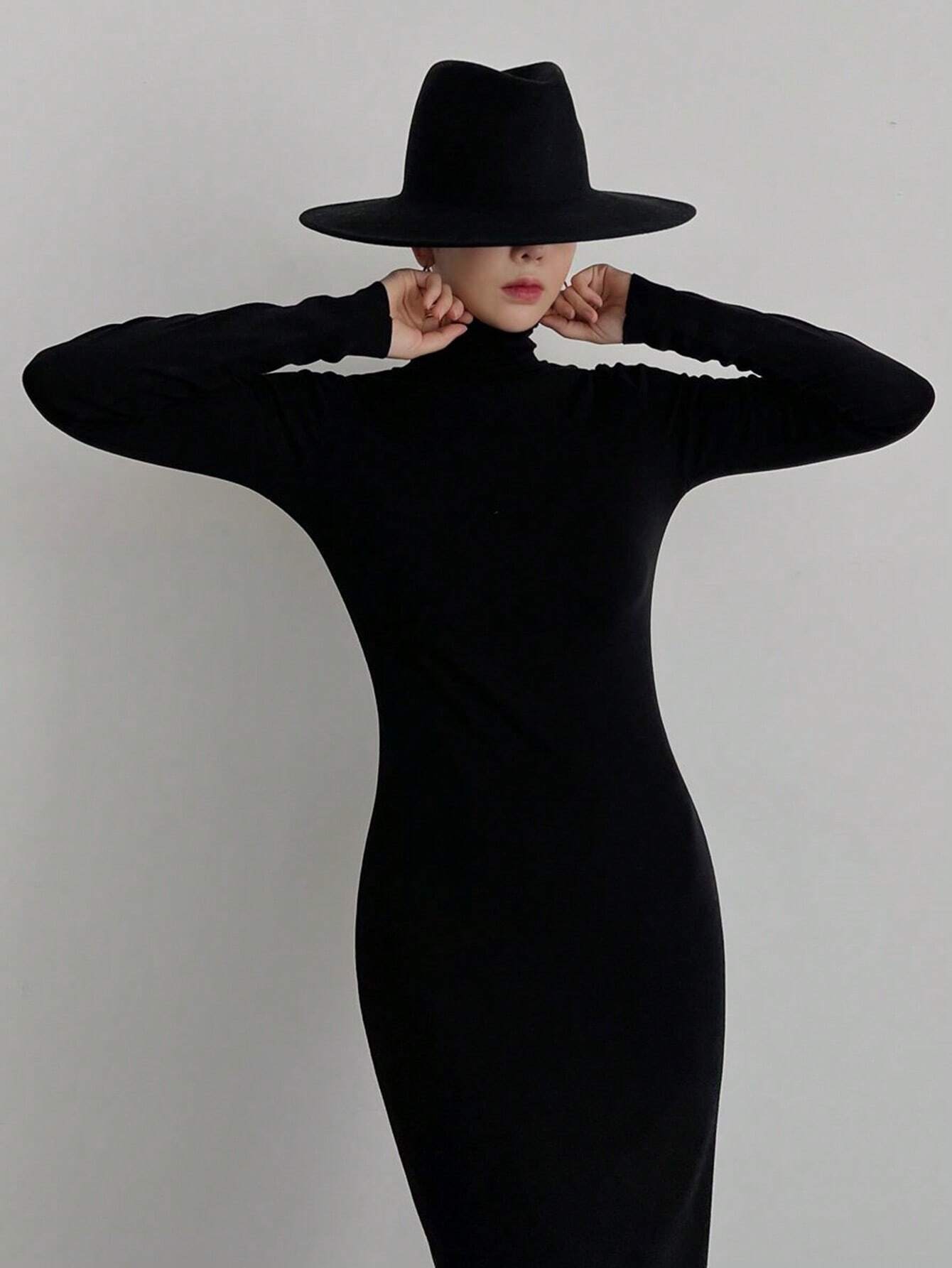  | SHEIN DAZY Women's Solid Color Slim Fit High Neck Slimming Versatile Long Dress | Dress | Shein | OneHub