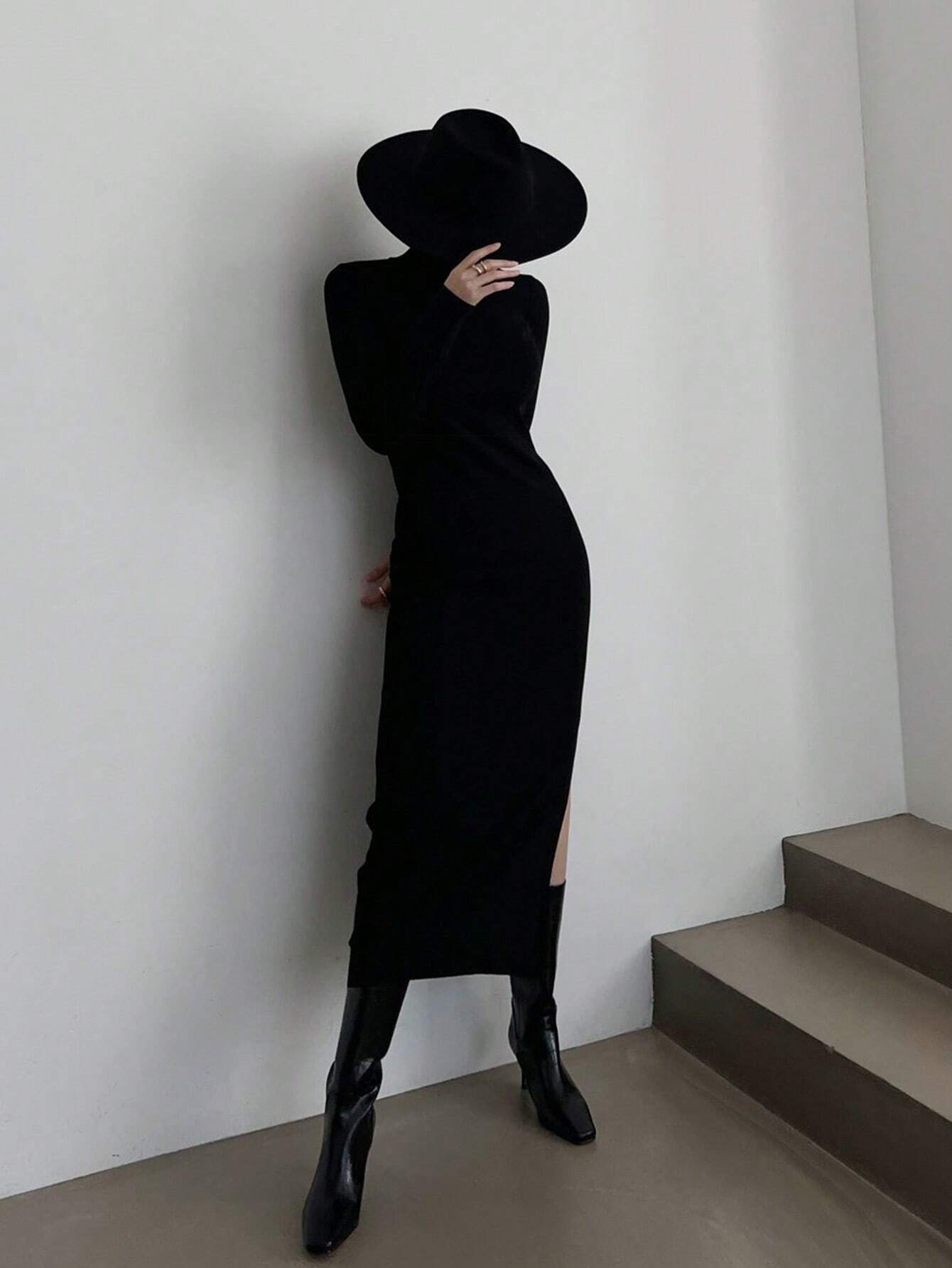  | SHEIN DAZY Women's Solid Color Slim Fit High Neck Slimming Versatile Long Dress | Dress | Shein | OneHub