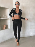  | SHEIN DAZY Women's Sporty Swimwear Jacket, Black And White Color Block Long Sleeve Zipper Swim Coat, Conservative Sun-Protective Slim-Fit Swimming Jacket, Suitable For Vacation Diving (Without Pants) Summer | Lingerie | Shein | OneHub