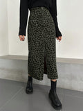 SHEIN DAZY Women's Straight Leopard Print Skirt, Minimalist Streetwear Fashion Casual Everyday Going Out Dark Green Fall