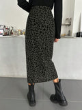 SHEIN DAZY Women's Straight Leopard Print Skirt, Minimalist Streetwear Fashion Casual Everyday Going Out Dark Green Fall