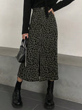 SHEIN DAZY Women's Straight Leopard Print Skirt, Minimalist Streetwear Fashion Casual Everyday Going Out Dark Green Fall