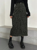 SHEIN DAZY Women's Straight Leopard Print Skirt, Minimalist Streetwear Fashion Casual Everyday Going Out Dark Green Fall