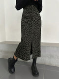 SHEIN DAZY Women's Straight Leopard Print Skirt, Minimalist Streetwear Fashion Casual Everyday Going Out Dark Green Fall