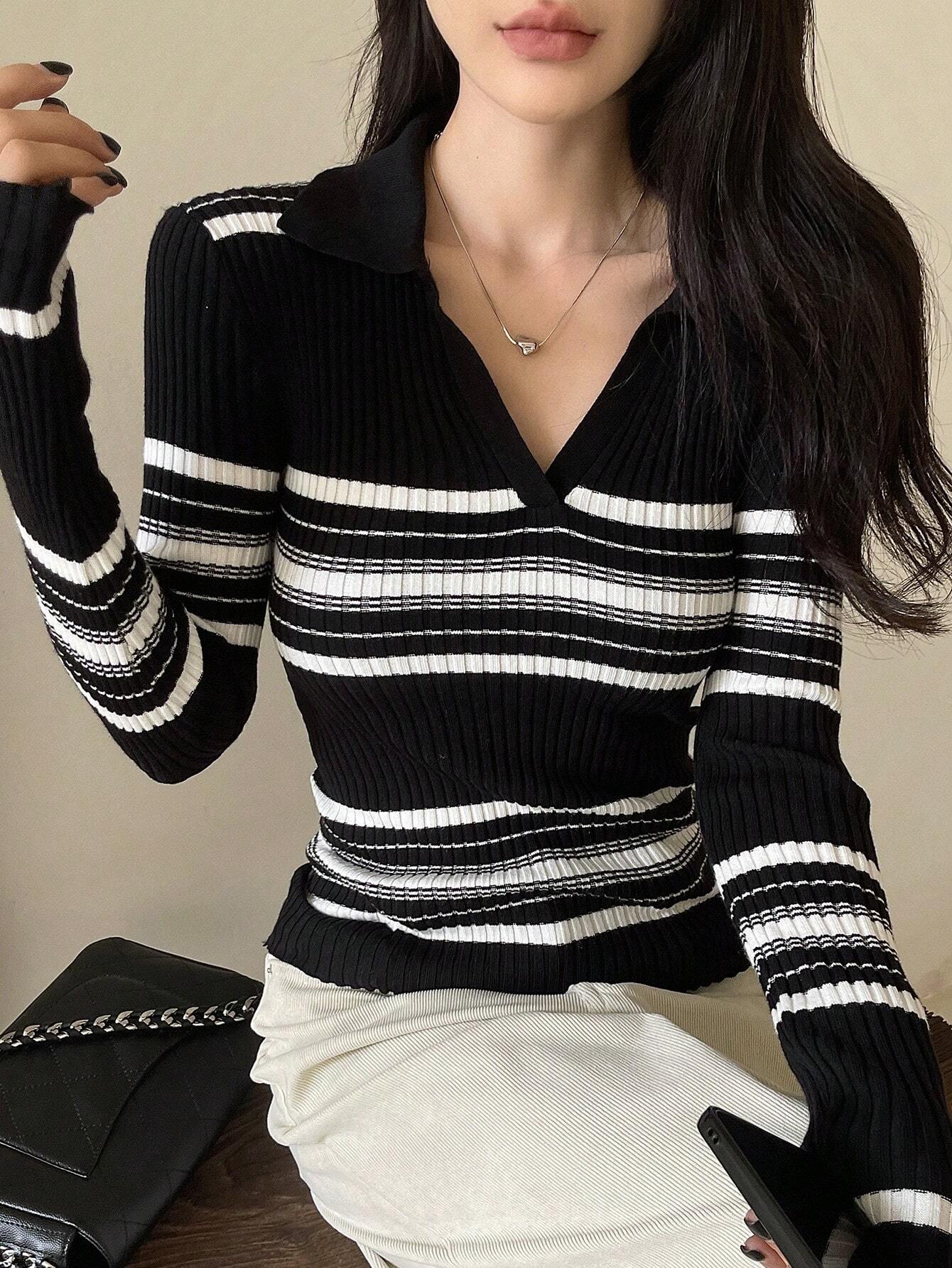  | SHEIN DAZY Women's Striped Collared Long Sleeve Business Casual Pullover Sweater,Fall Clothes | Sweater | Shein | OneHub