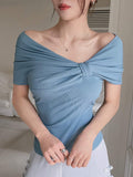  | SHEIN DAZY Women's Summer Solid Color Off-Shoulder Twisted Casual T-Shirt | T-shirt | Shein | OneHub