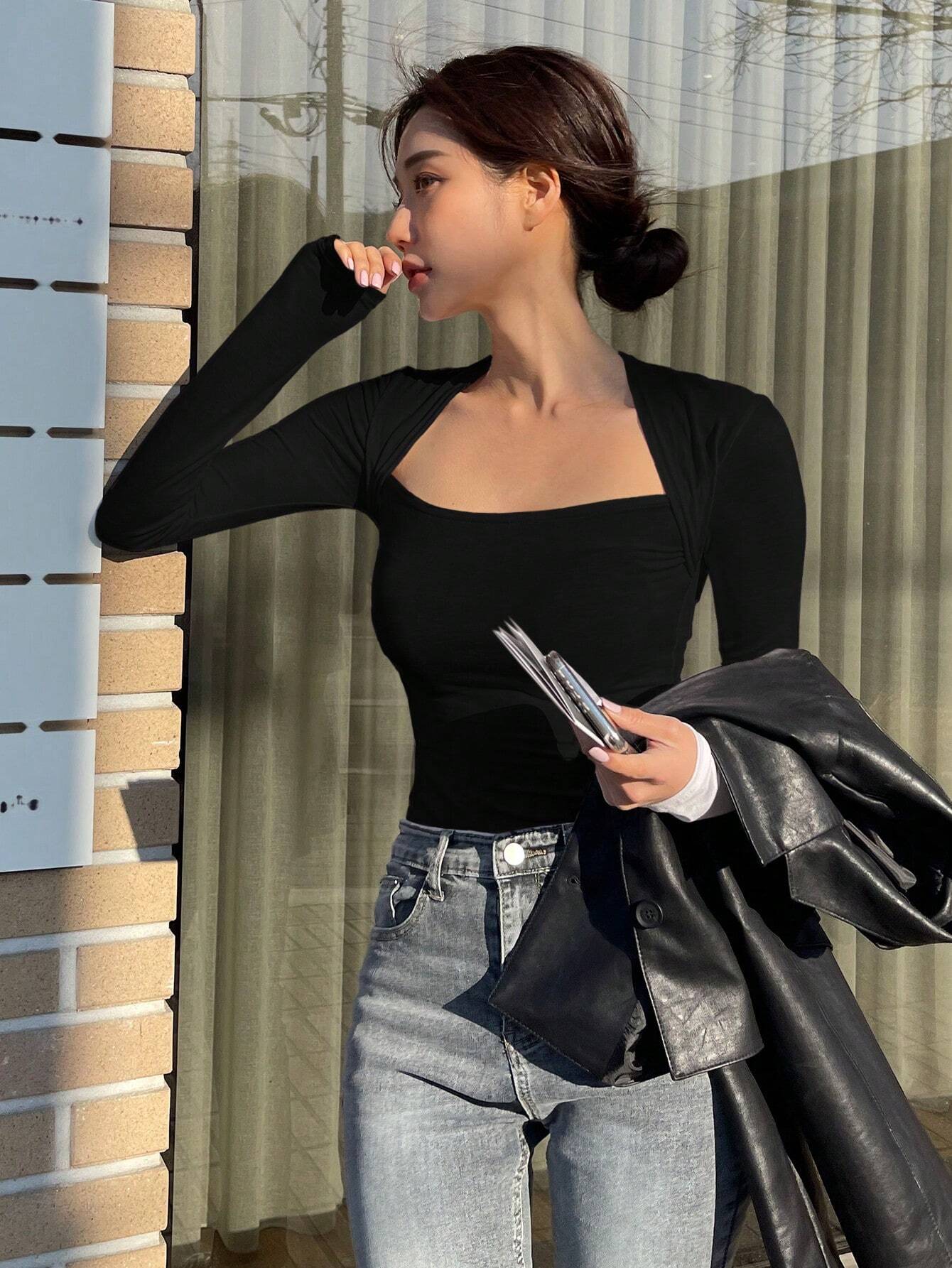  | SHEIN DAZY Women's Swan Neck Long Sleeve T-Shirt | T-shirt | Shein | OneHub